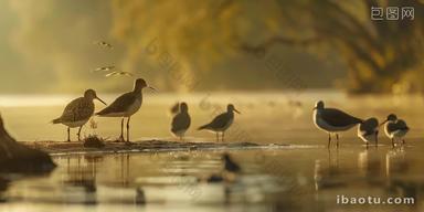 河流水鸟鸭子和鱼鹰